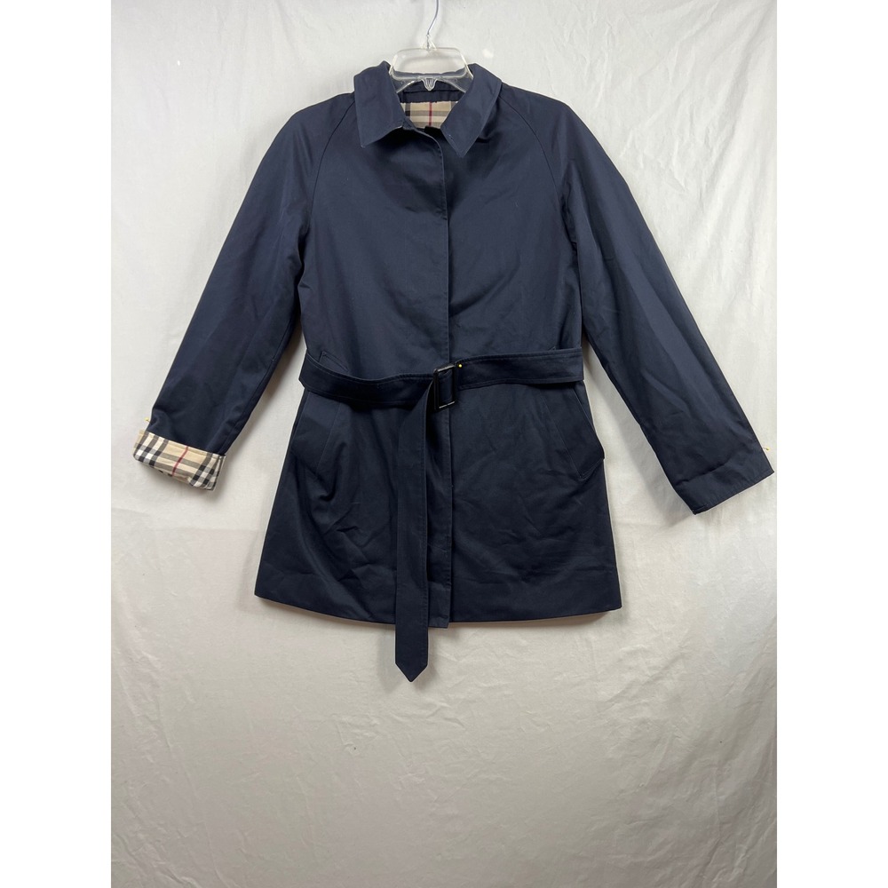 Burberry Trench Coat Women 4* Navy Blue Nova Check Belted Made In England